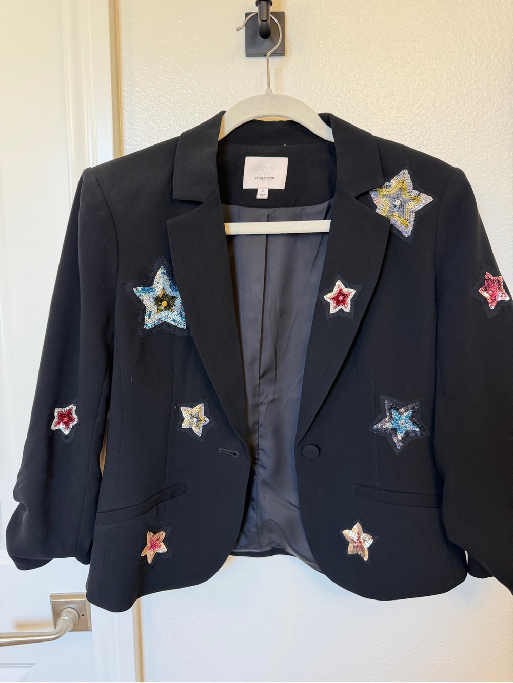Cinq a Sept Women's Black Star Sequin Blazer Jacket